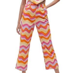 Another Girl Colorful Wave Pants Size 8 Cropped Organic Cotton Trippy Groovy 70s